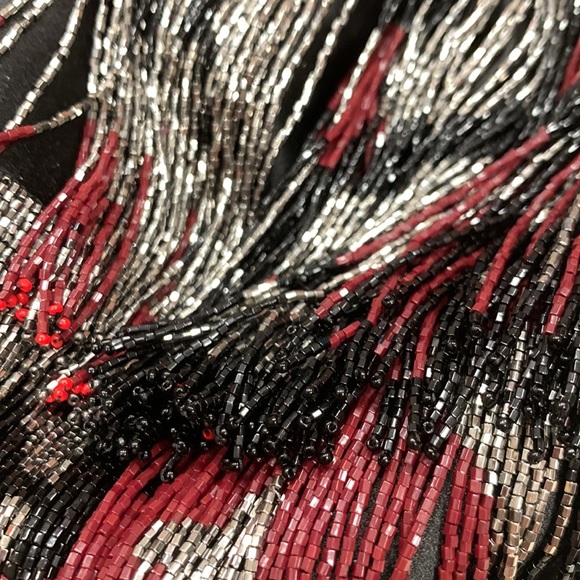 VALENTINO GARAVANI BEADED FRINGE SATIN CLUTCH WITH GOLD TONE ROUND HANDLE - Picture 13 of 16